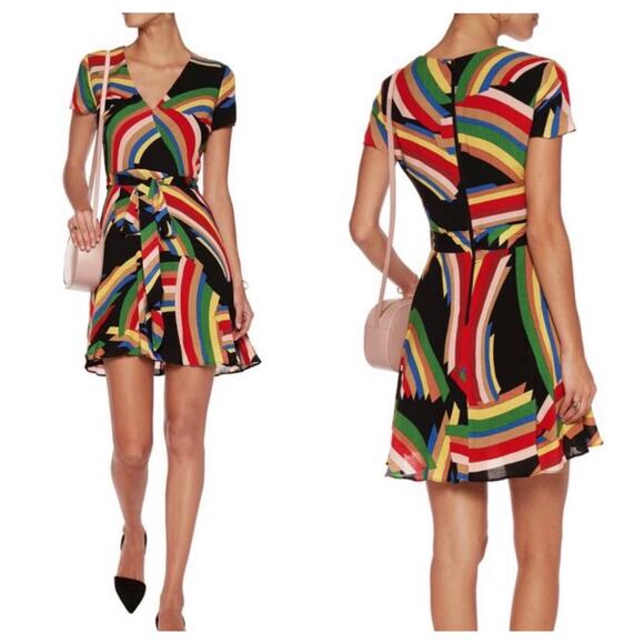 Alice + Olivia Dresses & Skirts - Alice + Olivia Adrianna Rainbow Print Wrap Mini Dress